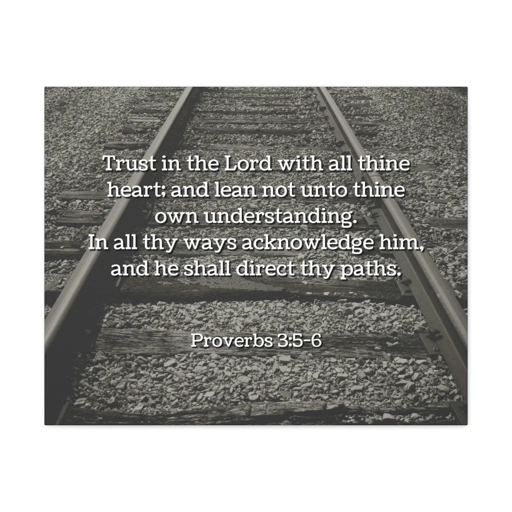 Scripture Walls Proverbs 3:5 Direct My Paths Train Tracks Bible Verse Canvas